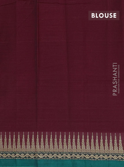 Narayanpet cotton saree deep maroon and green with plain body and temple design thread woven border