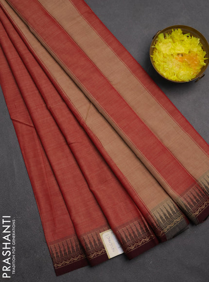 Narayanpet cotton saree red and maroon with plain body and temple design thread woven border