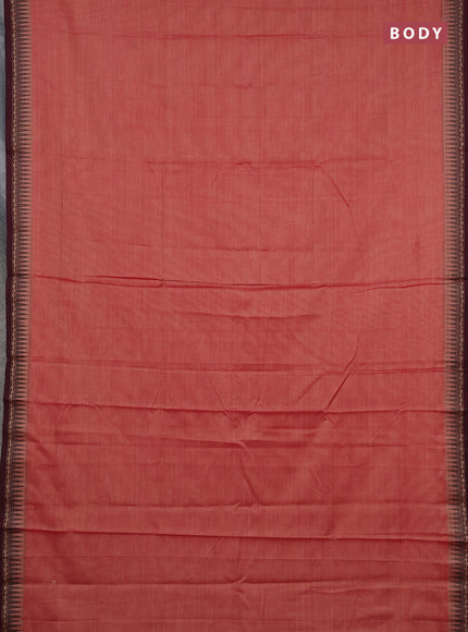 Narayanpet cotton saree red and maroon with plain body and temple design thread woven border