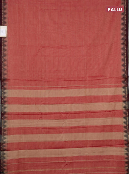 Narayanpet cotton saree red and maroon with plain body and temple design thread woven border