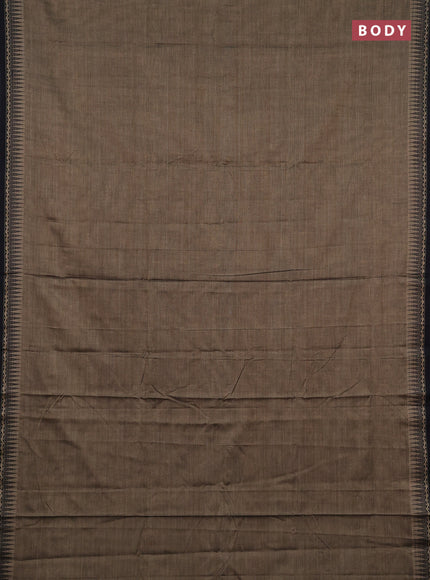 Narayanpet cotton saree chikku shade and black with plain body and temple design thread woven border