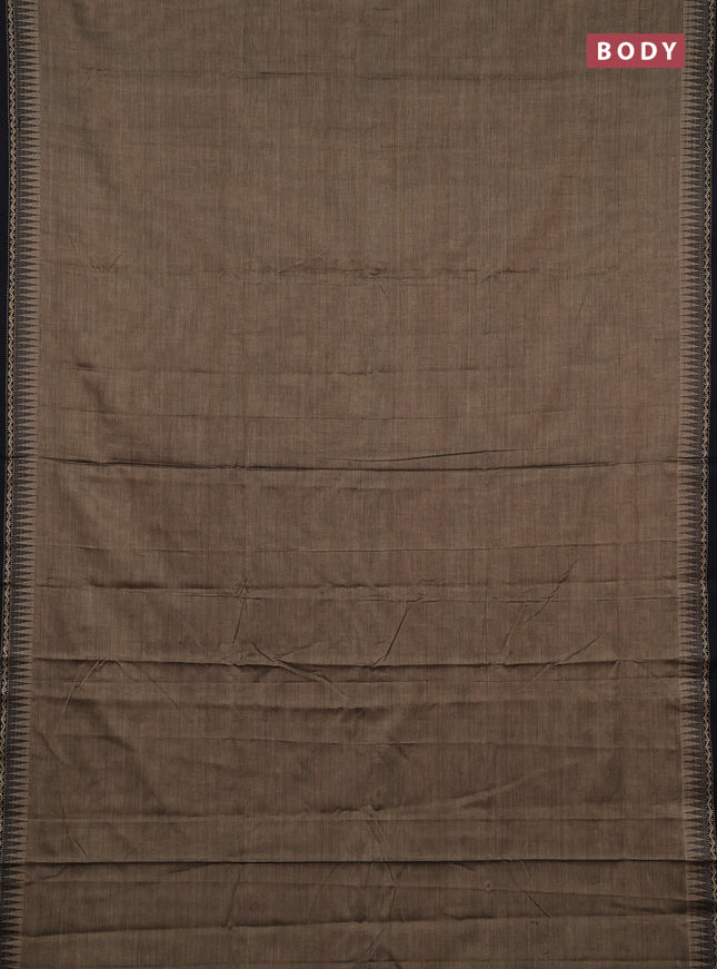 Narayanpet cotton saree chikku shade and black with plain body and temple design thread woven border