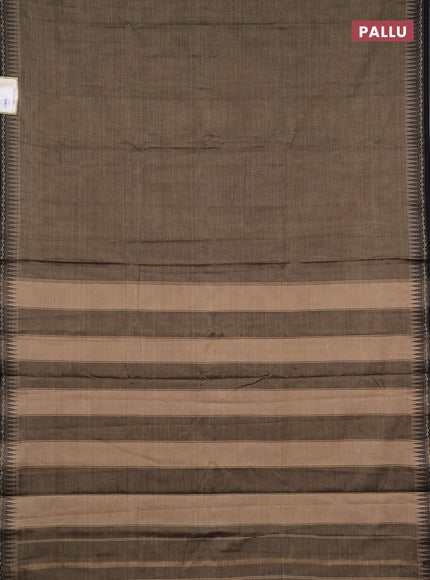 Narayanpet cotton saree chikku shade and black with plain body and temple design thread woven border