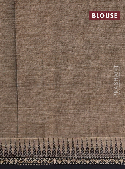 Narayanpet cotton saree chikku shade and black with plain body and temple design thread woven border
