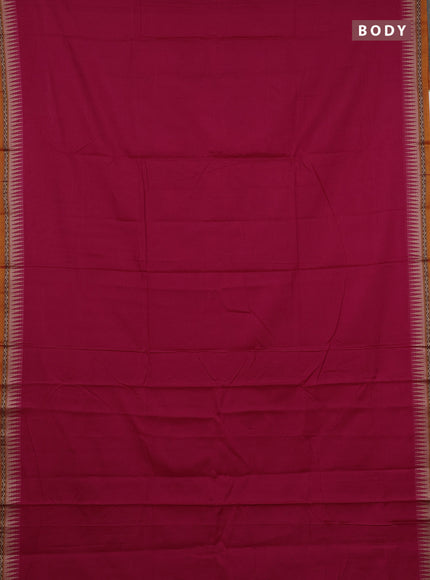 Narayanpet cotton saree dark pink and orange with plain body and temple design thread woven border