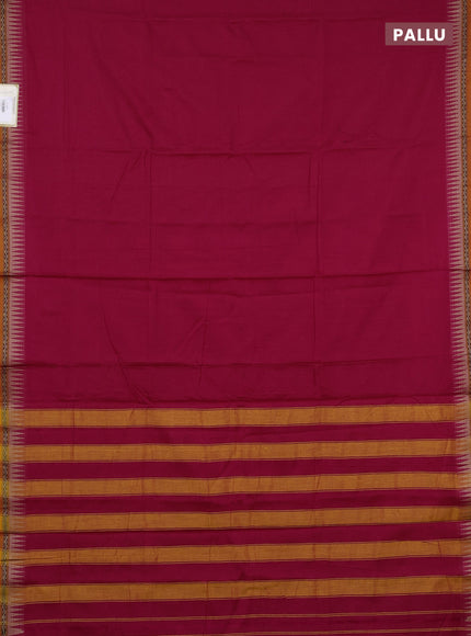 Narayanpet cotton saree dark pink and orange with plain body and temple design thread woven border