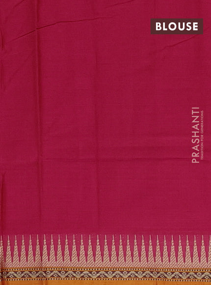 Narayanpet cotton saree dark pink and orange with plain body and temple design thread woven border