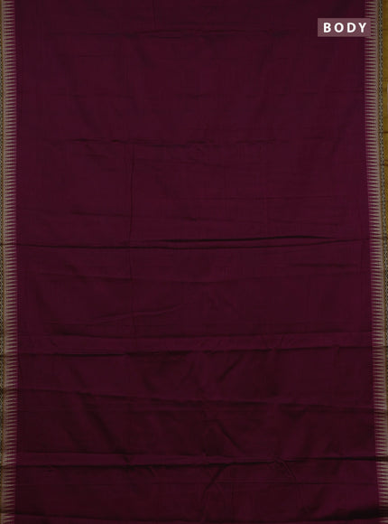 Narayanpet cotton saree dark magenta pink and mustard yellow with plain body and temple design thread woven border