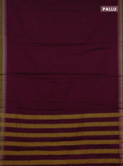 Narayanpet cotton saree dark magenta pink and mustard yellow with plain body and temple design thread woven border