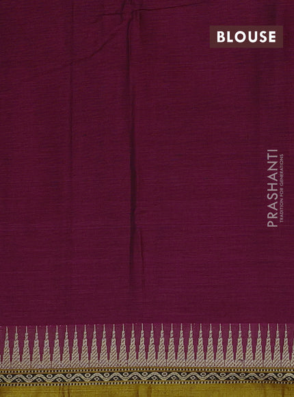 Narayanpet cotton saree dark magenta pink and mustard yellow with plain body and temple design thread woven border