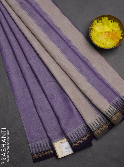 Narayanpet cotton saree pastel purple and violet with plain body and temple design thread woven border