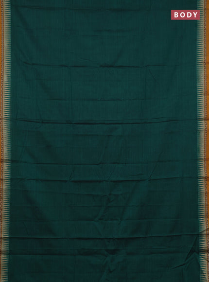 Narayanpet cotton saree green and mustard yellow with plain body and temple design thread woven border