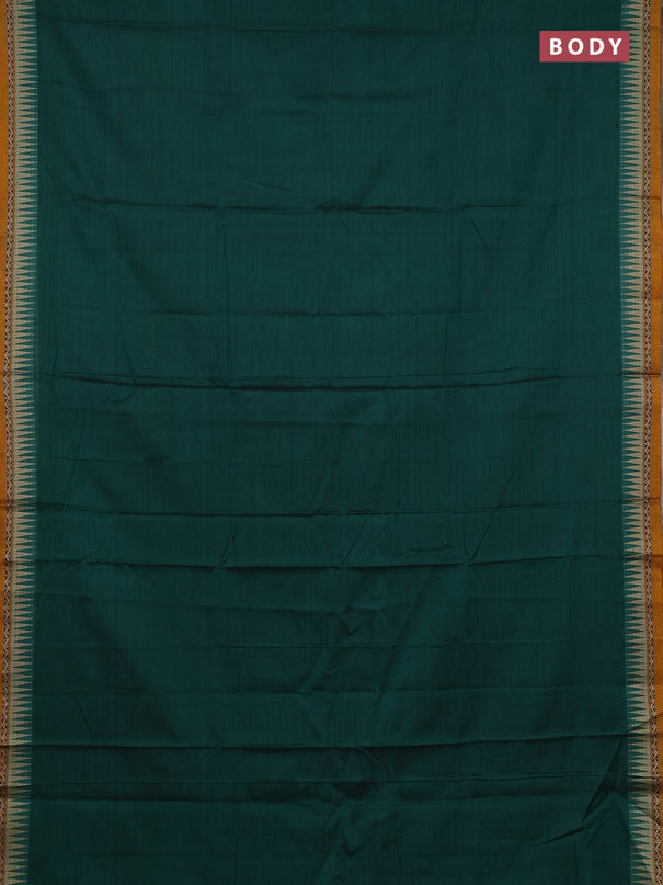 Narayanpet cotton saree green and mustard yellow with plain body and temple design thread woven border