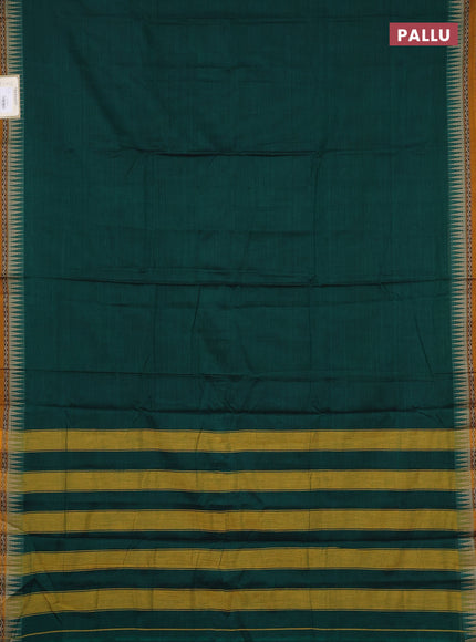 Narayanpet cotton saree green and mustard yellow with plain body and temple design thread woven border