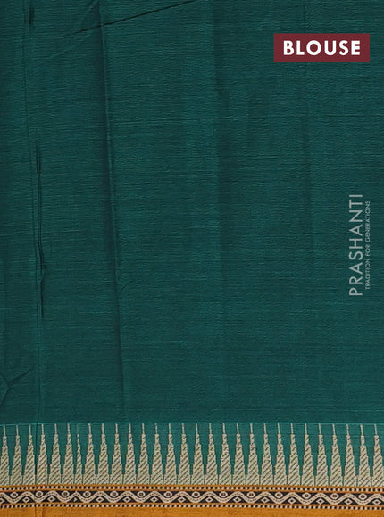 Narayanpet cotton saree green and mustard yellow with plain body and temple design thread woven border
