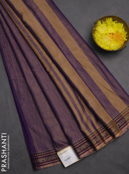 Narayanpet cotton saree patel purple with plain body and temple design thread woven border