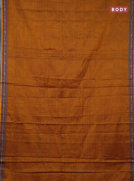Narayanpet cotton saree dark mustard with plain body and temple design thread woven border