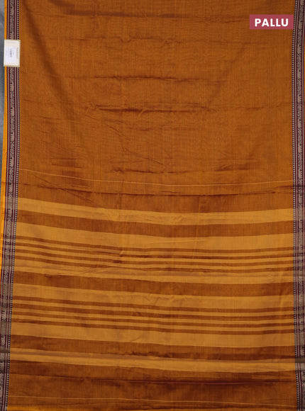 Narayanpet cotton saree dark mustard with plain body and temple design thread woven border