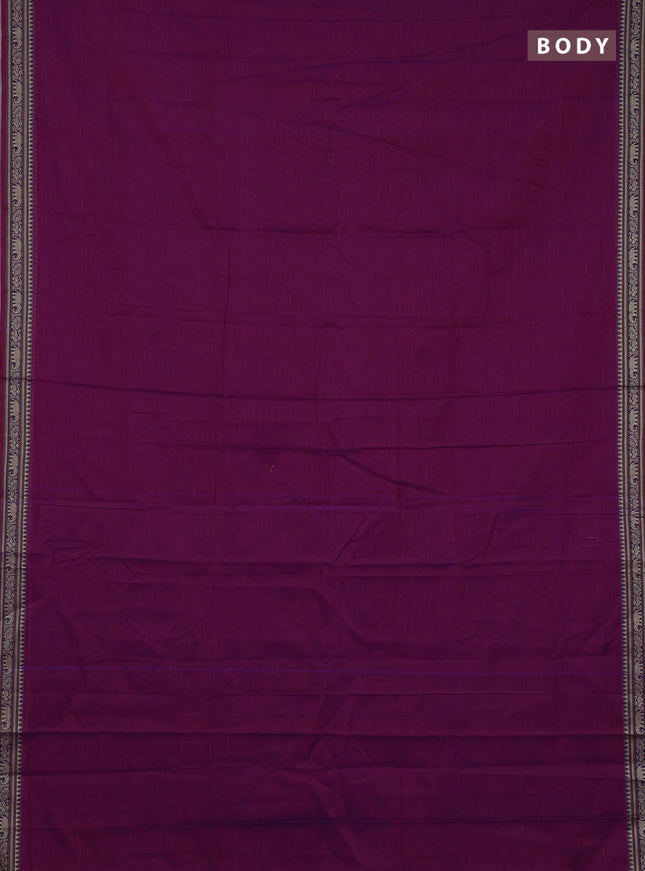 Narayanpet cotton saree magenta pink with plain body and temple design thread woven border