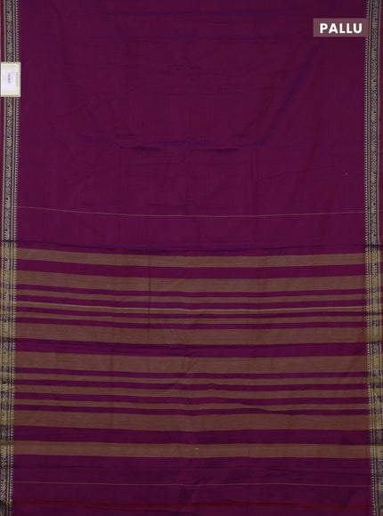 Narayanpet cotton saree magenta pink with plain body and temple design thread woven border
