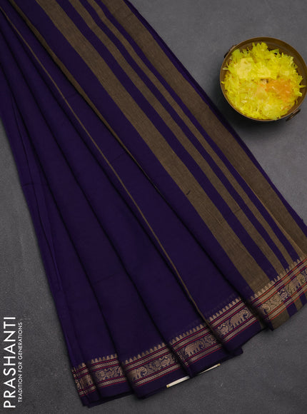 Narayanpet cotton saree violet with plain body and temple design thread woven border