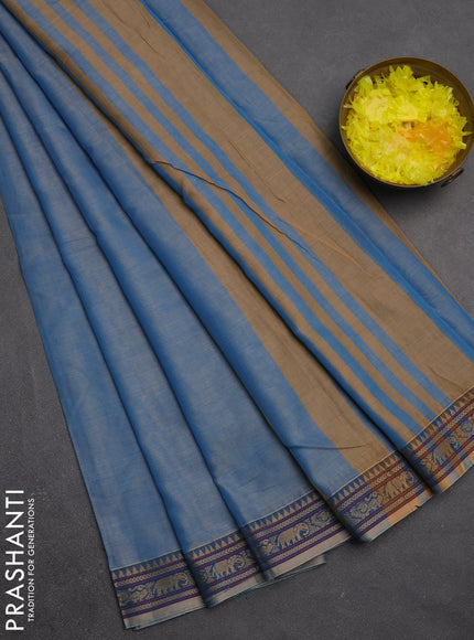 Narayanpet cotton saree pastel blue with plain body and temple design thread woven border