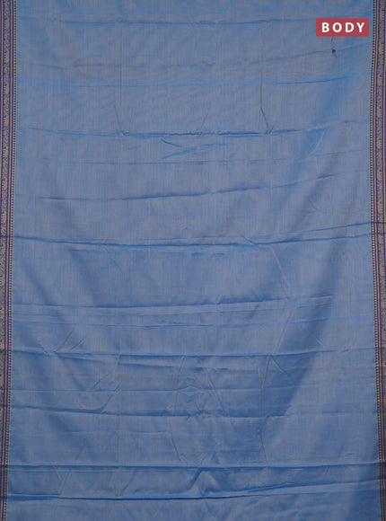 Narayanpet cotton saree pastel blue with plain body and temple design thread woven border