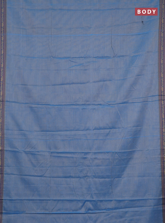 Narayanpet cotton saree pastel blue with plain body and temple design thread woven border