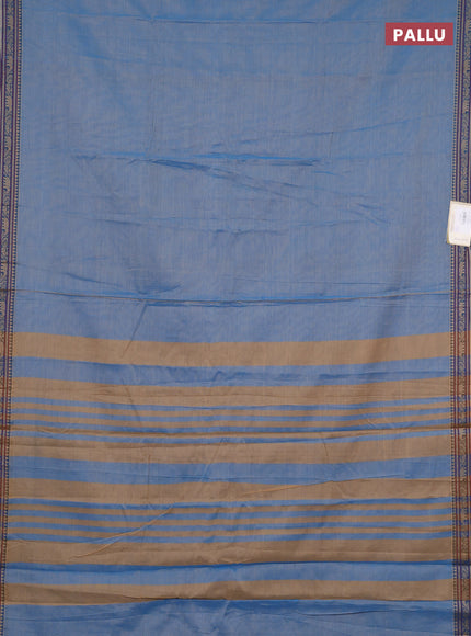 Narayanpet cotton saree pastel blue with plain body and temple design thread woven border