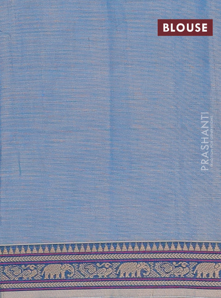 Narayanpet cotton saree pastel blue with plain body and temple design thread woven border