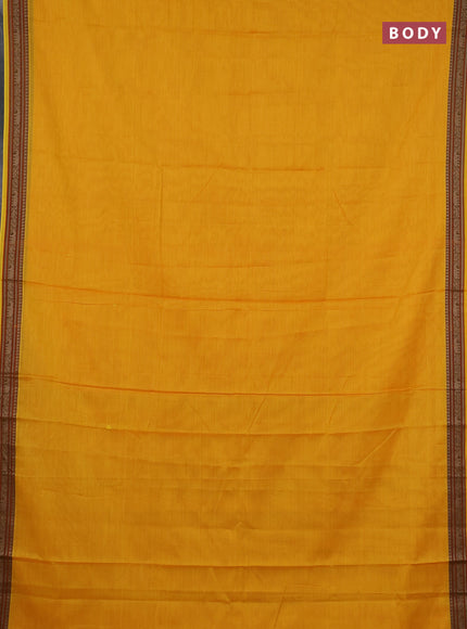 Narayanpet cotton saree yellow with plain body and temple design thread woven border