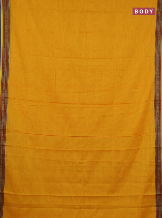 Narayanpet cotton saree yellow with plain body and temple design thread woven border