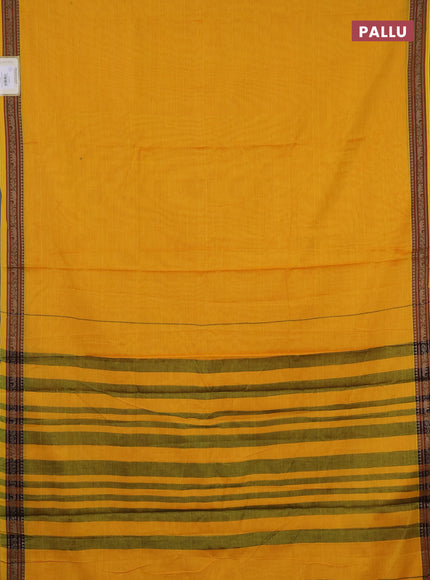 Narayanpet cotton saree yellow with plain body and temple design thread woven border