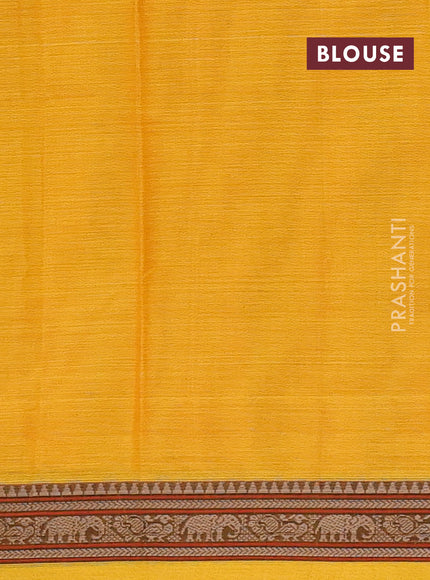 Narayanpet cotton saree yellow with plain body and temple design thread woven border