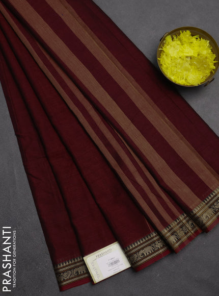 Narayanpet cotton saree deep maroon with plain body and temple design thread woven border
