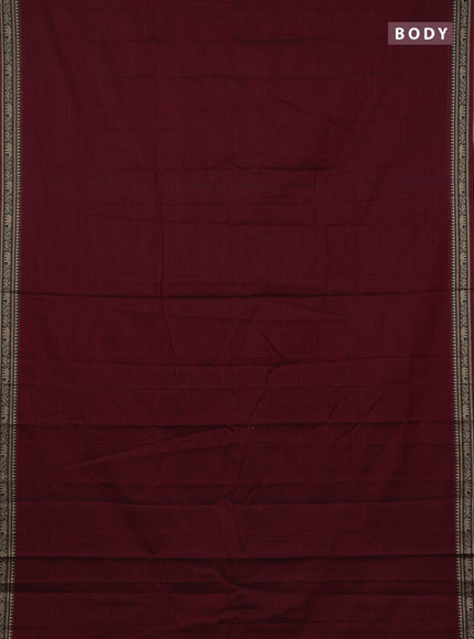 Narayanpet cotton saree deep maroon with plain body and temple design thread woven border