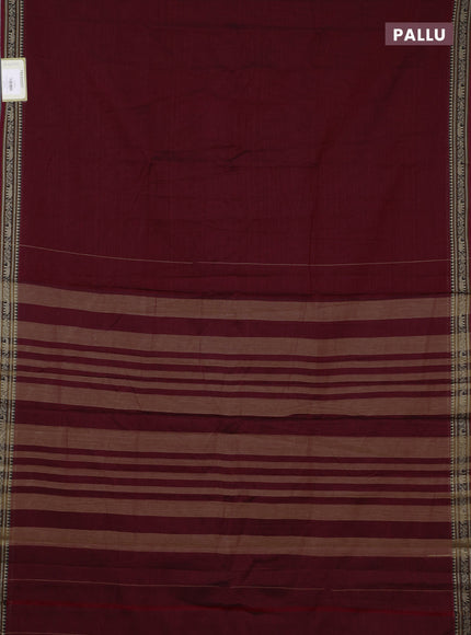 Narayanpet cotton saree deep maroon with plain body and temple design thread woven border