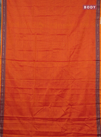 Narayanpet cotton saree orange with plain body and temple design thread woven border