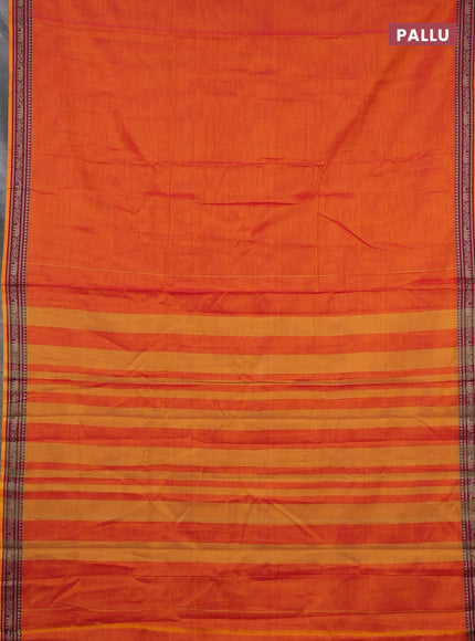 Narayanpet cotton saree orange with plain body and temple design thread woven border
