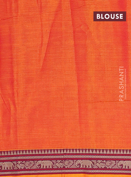 Narayanpet cotton saree orange with plain body and temple design thread woven border