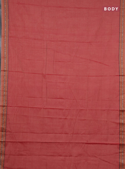 Narayanpet cotton saree red with plain body and temple design thread woven border