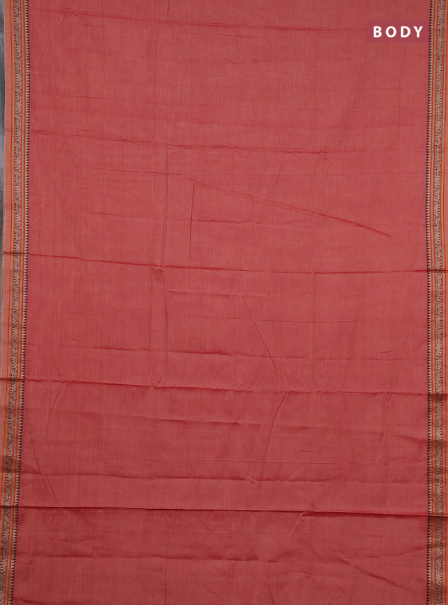Narayanpet cotton saree red with plain body and temple design thread woven border