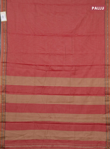 Narayanpet cotton saree red with plain body and temple design thread woven border