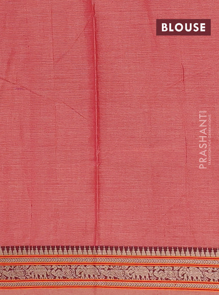 Narayanpet cotton saree red with plain body and temple design thread woven border
