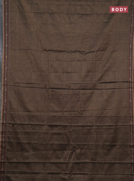 Narayanpet cotton saree chikku shade with plain body and temple design thread woven border
