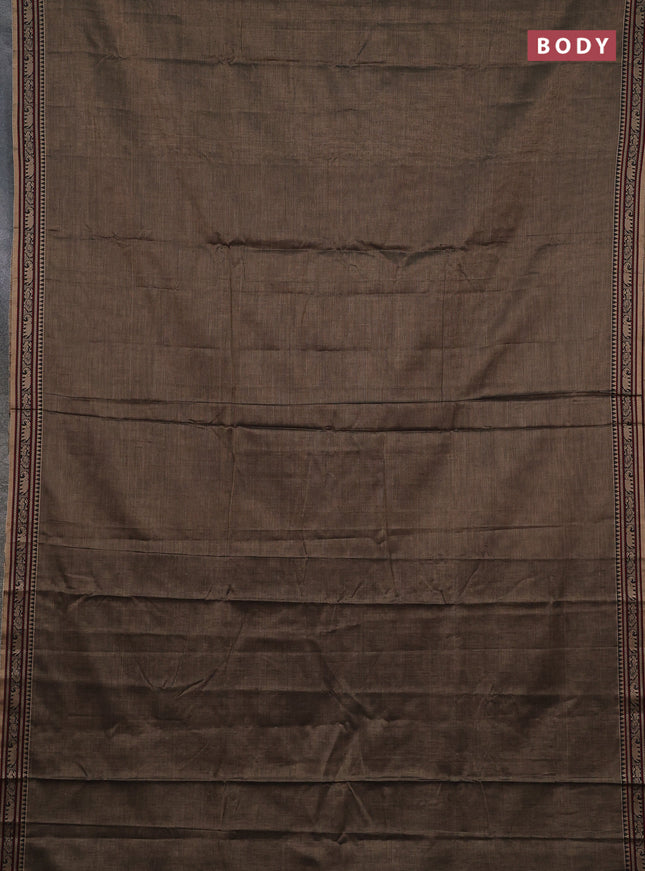 Narayanpet cotton saree chikku shade with plain body and temple design thread woven border