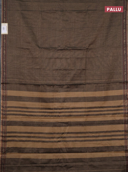 Narayanpet cotton saree chikku shade with plain body and temple design thread woven border