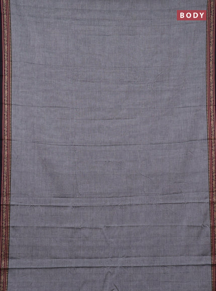 Narayanpet cotton saree grey with plain body and temple design thread woven border