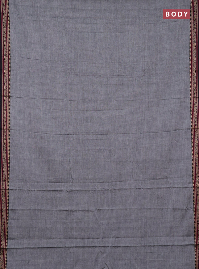 Narayanpet cotton saree grey with plain body and temple design thread woven border