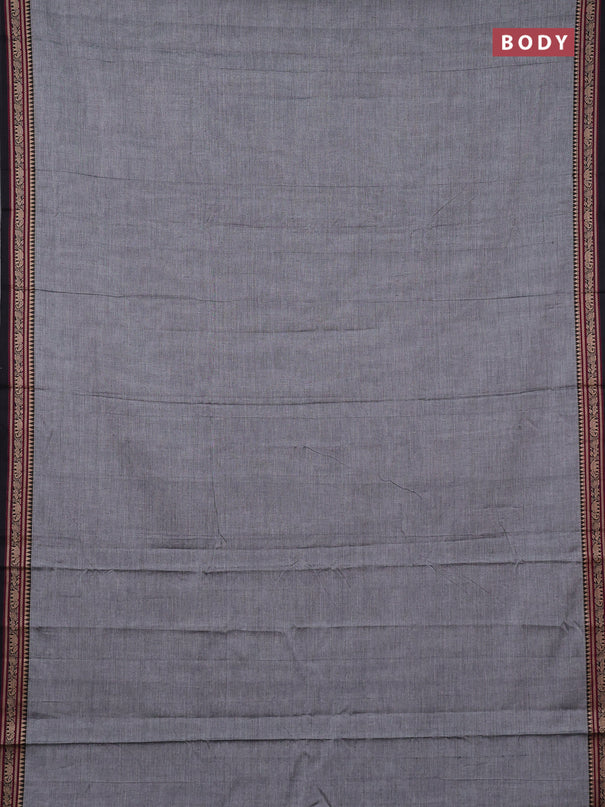 Narayanpet cotton saree grey with plain body and temple design thread woven border